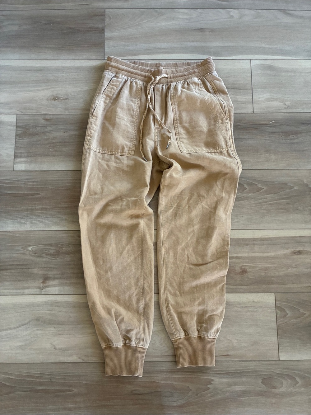 GAP Women's Tan Drawstring Jogger Pants utility linen drawstring stretch waist